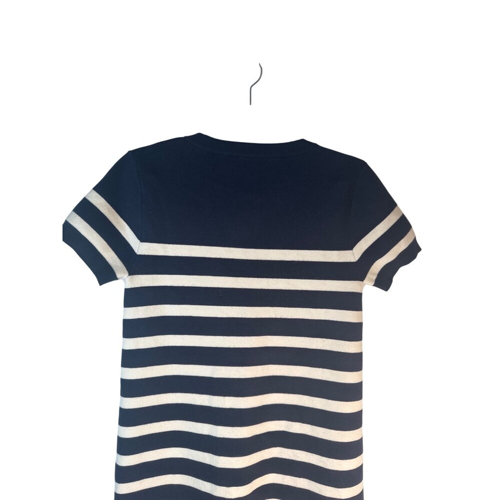 ZARA Navy & White Small Striped Short Sleeve Button Front Shift Dress - Picture 6 of 14